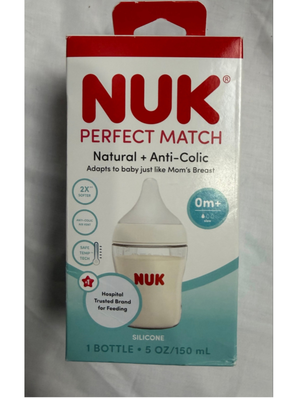 NUK Perfect Match Anti-Colic Baby Bottle 5 oz SafeTemp Tech 0m+ Slow Flow NIB